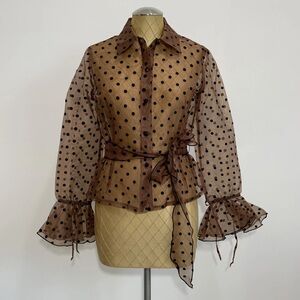JS Boutique Brown Sheer Polka Dot Blouse